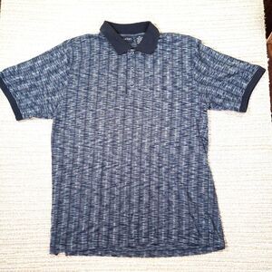puritan mens large short sleeve polo shirt navy blue striped casual golf retro